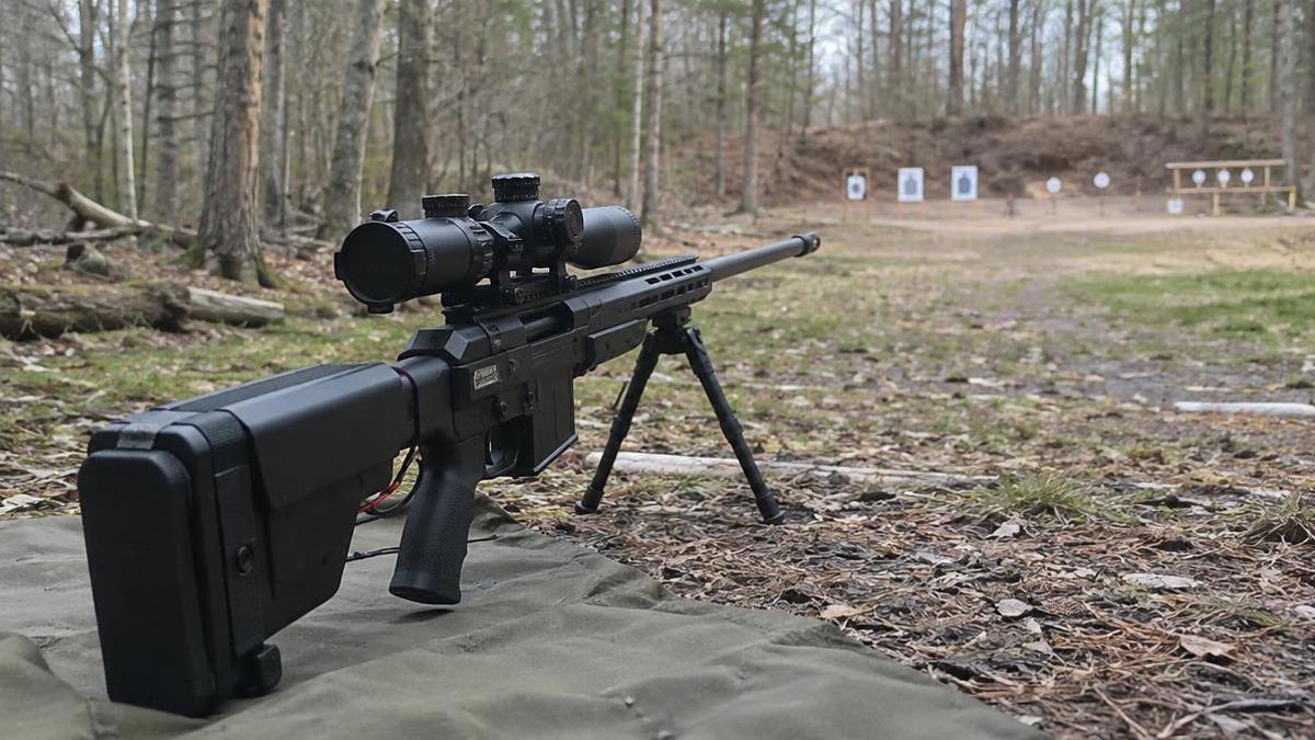 Electric airsoft sniper rifle on a bipod at a woodland range